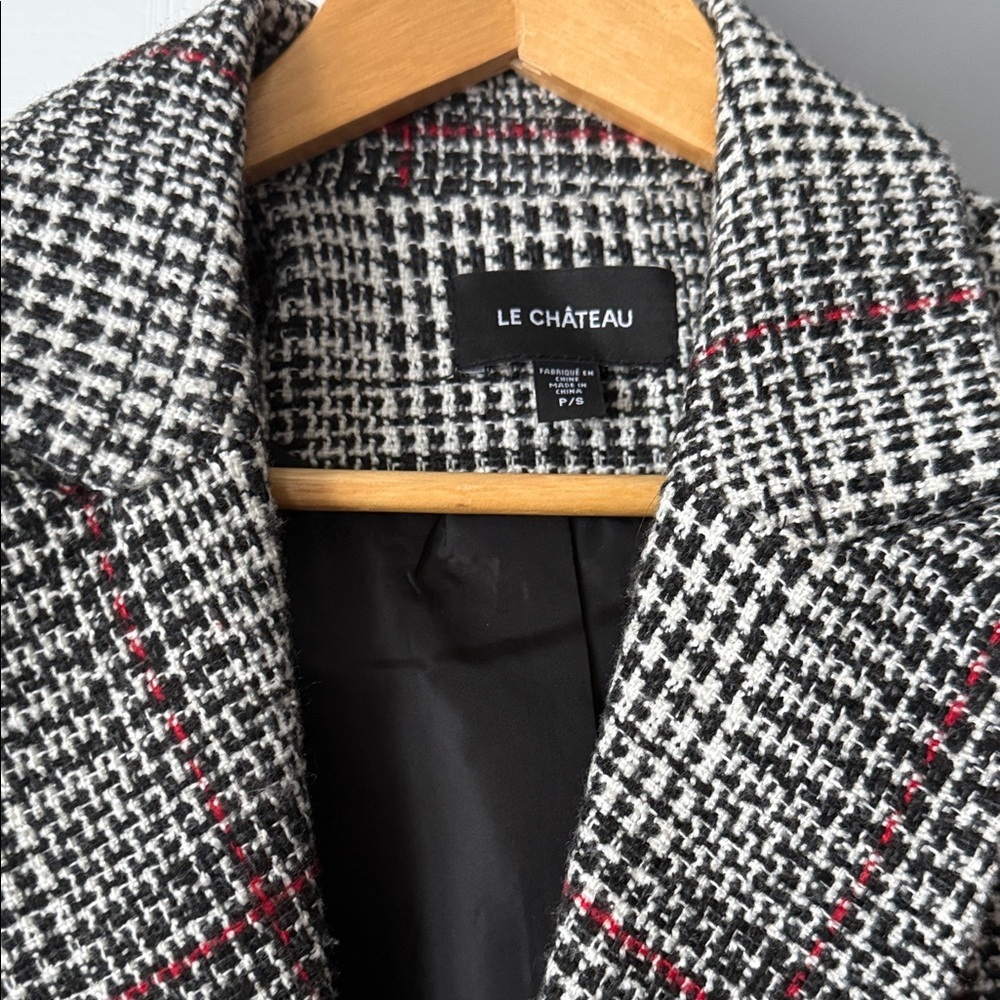Le Chateau Black and White Houndstooth Pea Coat - Picture 2 of 6